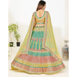 Green Blue Foil Mirror, Thread and Zari Work Lehenga choli ClothsVilla