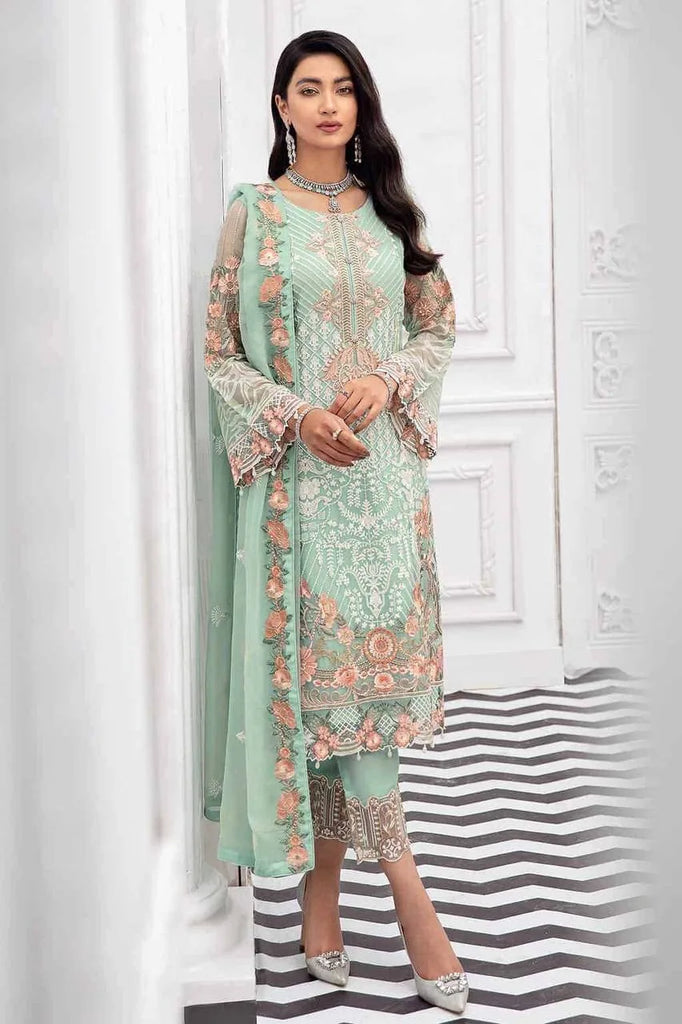 Sky Blue Georgette Heavy Embroidery Full Sleeves Ethic Wear Ladies Suit  Decoration Material: Stones at Best Price in Aligarh