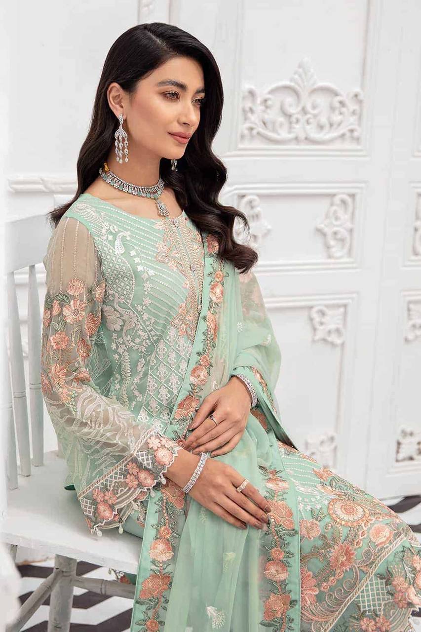 Salwar Suit Set in Sky Blue with Intricate Heavy Embroidery Clothsvilla