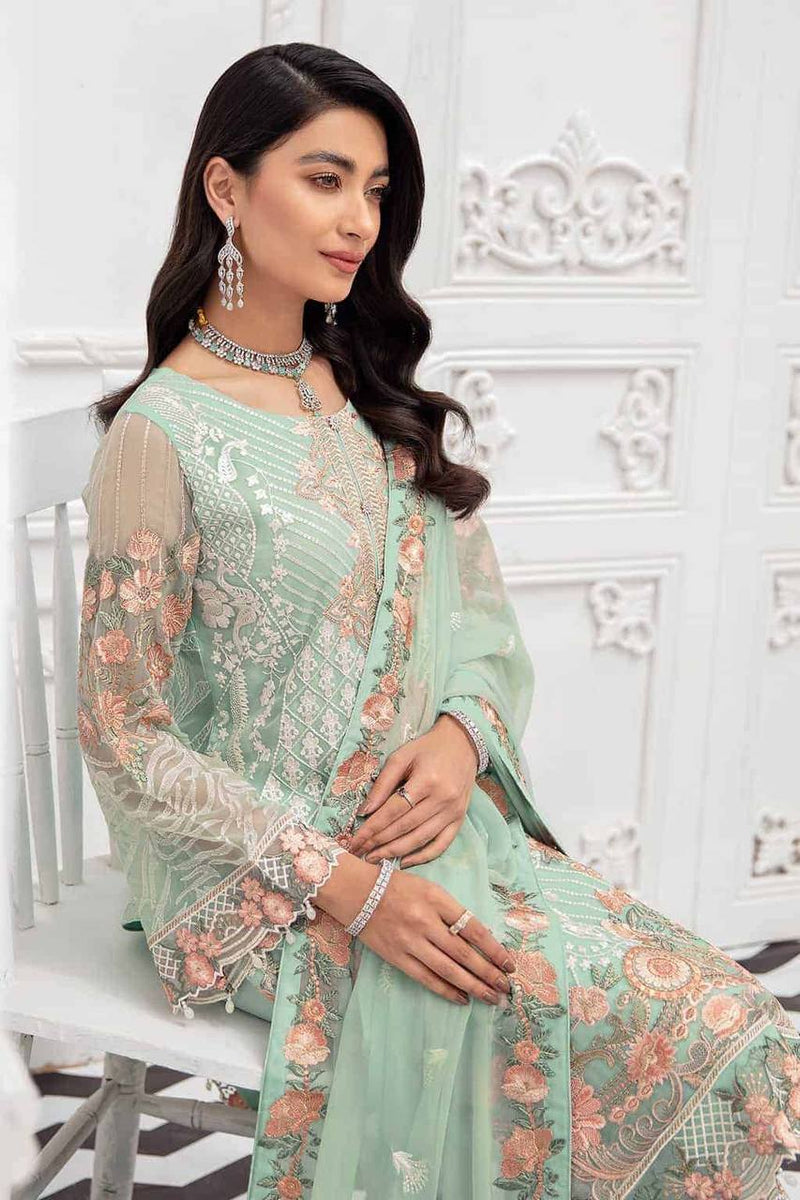 Sky Blue Georgette Heavy Embroidery Full Sleeves Ethic Wear Ladies Suit  Decoration Material: Stones at Best Price in Aligarh
