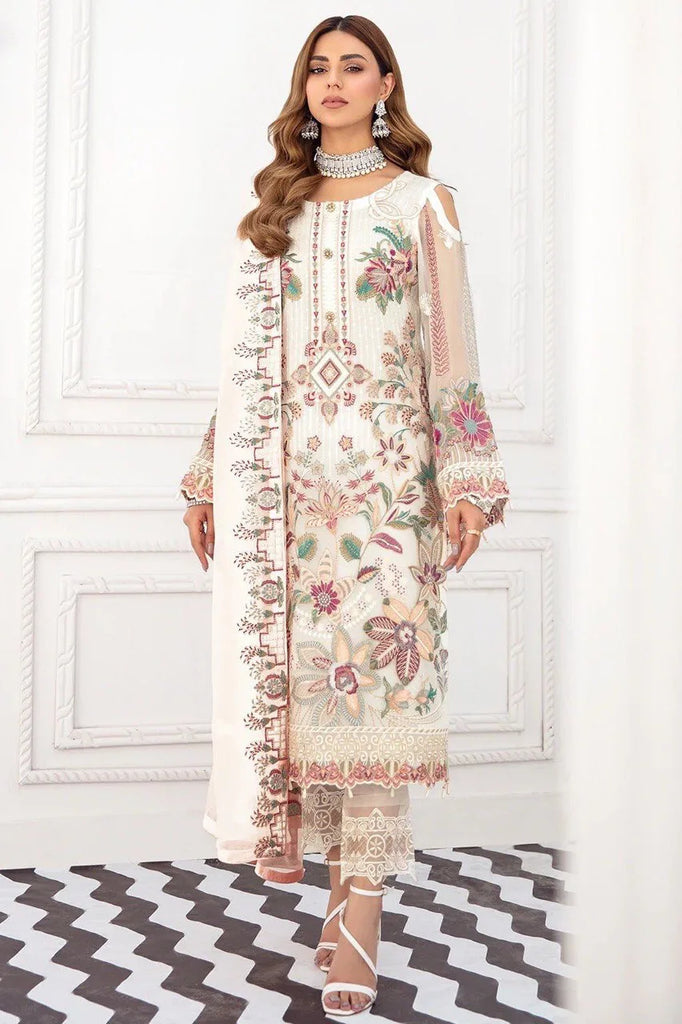 White New Georgette Salwar Suit Set with Lace Borders - SAHE001WSS –  www.soosi.co.in