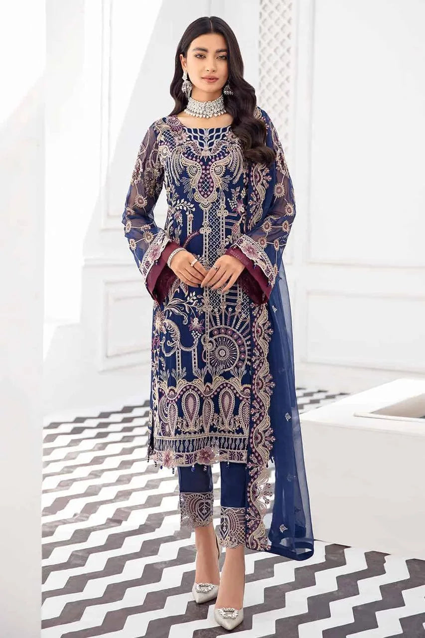 Salwar Suit Set in Blue with Intricate Embroidery Detailing Clothsvilla