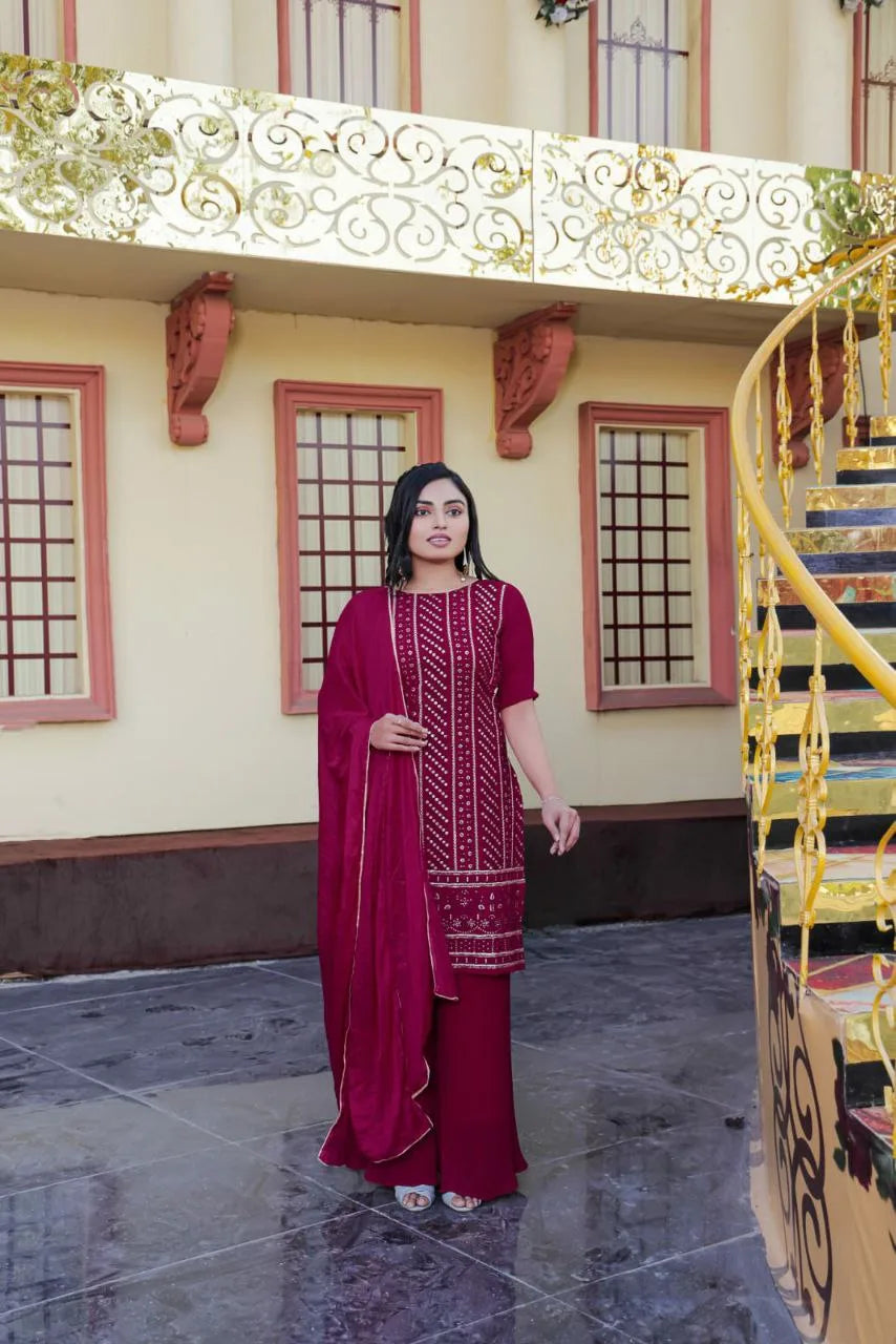 Women's Maroon Sharara Suit with Embroidery Clothsvilla Main image