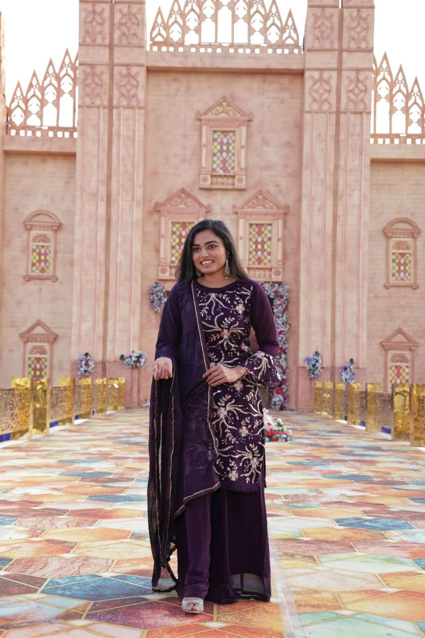 Wedding-ready Sharara Suit Set in Purple Hue Clothsvilla Main image