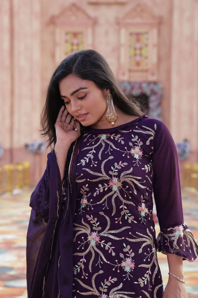 Wedding-ready Sharara Suit Set in Purple Hue Clothsvilla