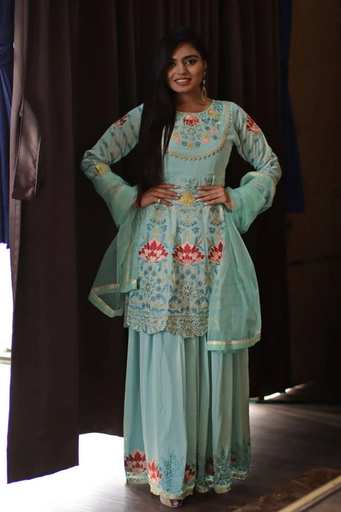 Wedding Sharara Suit Set in Sky Blue Color Clothsvilla Main image