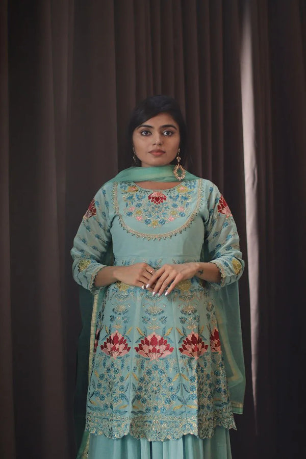 Wedding Sharara Suit Set in Sky Blue Color Clothsvilla