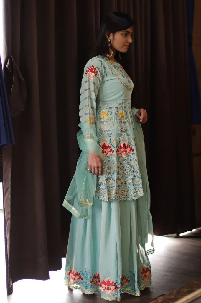 Wedding Sharara Suit Set in Sky Blue Color Clothsvilla