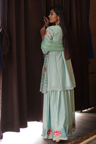 Wedding Sharara Suit Set in Sky Blue Color Clothsvilla