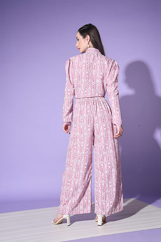 Cute Printed White & Pink Shirt With Trouser ClothsVilla.com