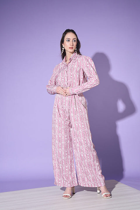 Cute Printed White & Pink Shirt With Trouser ClothsVilla.com Main image