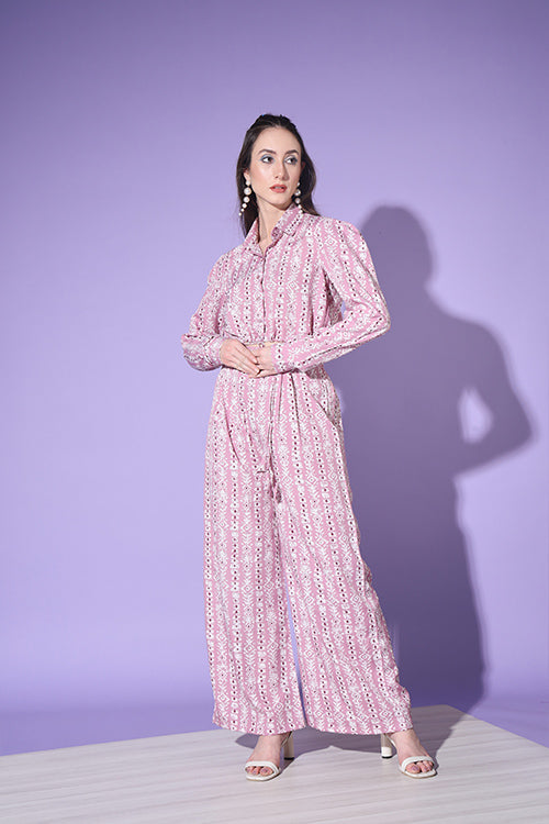 Cute Printed White & Pink Shirt With Trouser ClothsVilla.com