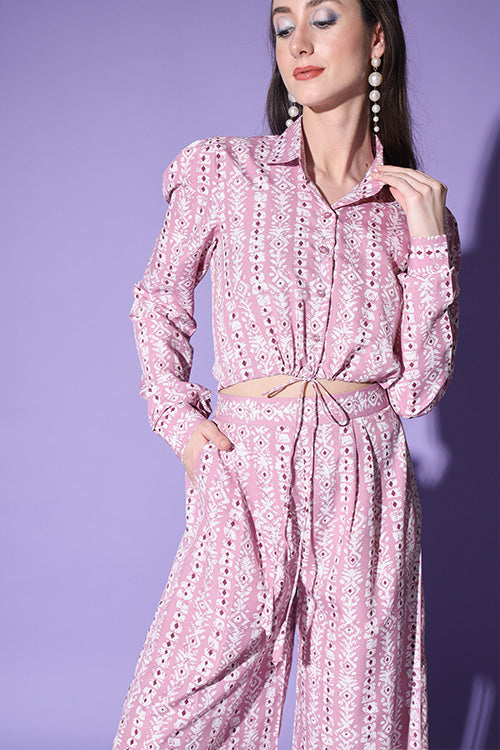 Cute Printed White & Pink Shirt With Trouser ClothsVilla.com