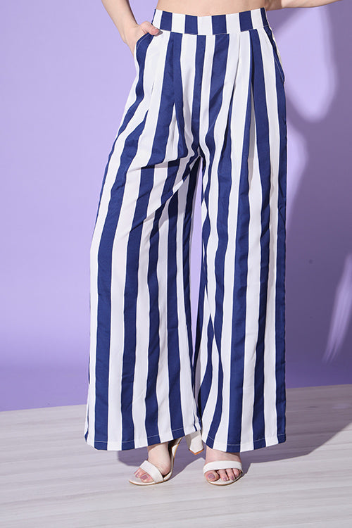Beautiful Blue & White Stripe Shirt With Trouser Co-Ord Set ClothsVilla.com