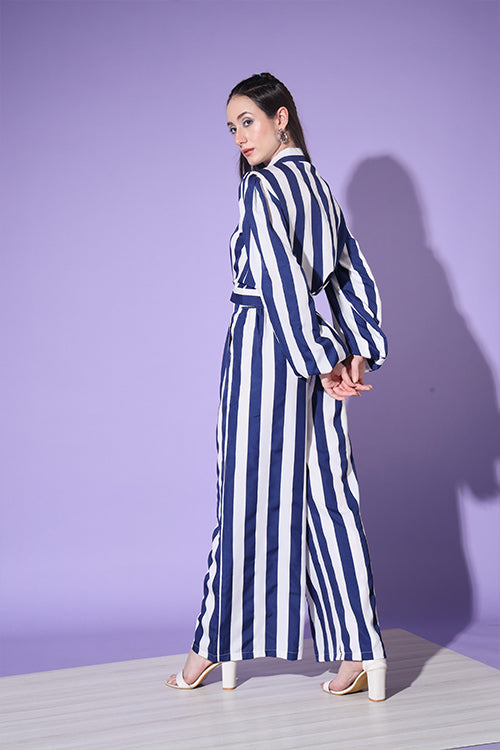 Beautiful Blue & White Stripe Shirt With Trouser Co-Ord Set ClothsVilla.com
