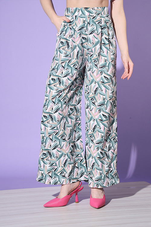 Sea Green Printed Shirt With Trouser Co-Ord Set ClothsVilla.com