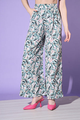 Sea Green Printed Shirt With Trouser Co-Ord Set ClothsVilla.com