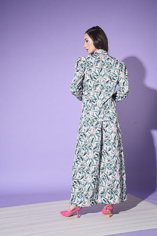 Sea Green Printed Shirt With Trouser Co-Ord Set ClothsVilla.com