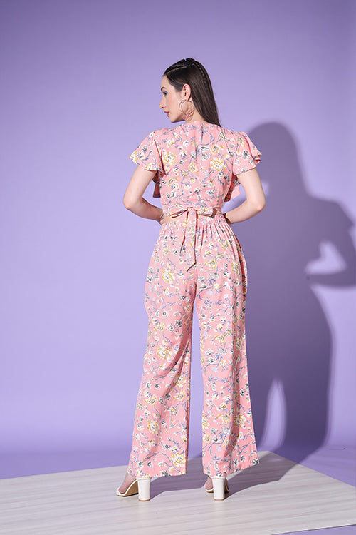 Cute Floral Printed Crop-Top With Trousers ClothsVilla.com