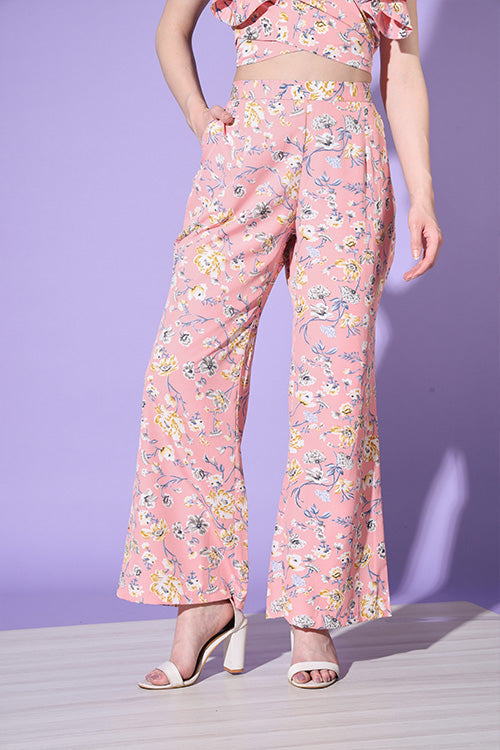 Cute Floral Printed Crop-Top With Trousers ClothsVilla.com
