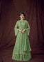 Lehenga Choli with Jacket in Green Georgette Clothsvilla