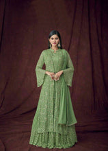 Load image into Gallery viewer, Lehenga Choli with Jacket in Green Georgette Clothsvilla