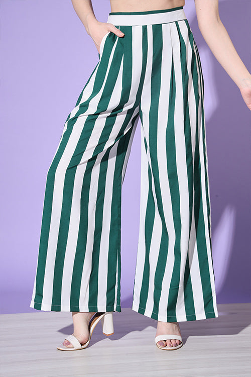 Green Stripe Shirt With Trouser Co-Ord Set ClothsVilla.com