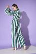 Load image into Gallery viewer, Green Stripe Shirt With Trouser Co-Ord Set ClothsVilla.com