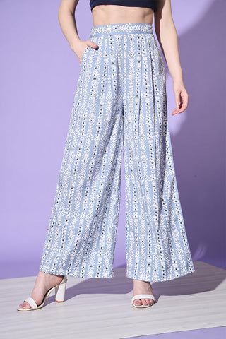 Blue Printed Shirt With Trouser Co-Ord Set ClothsVilla.com