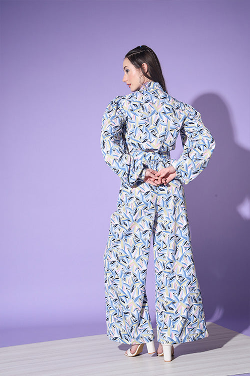 Multi Color Printed Shirt With Trouser Co-Ord Set ClothsVilla.com