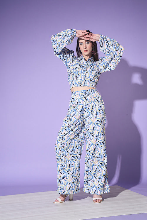 Multi Color Printed Shirt With Trouser Co-Ord Set ClothsVilla.com