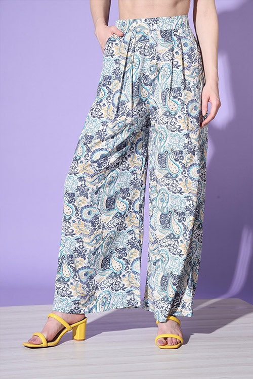 Blue Printed Shirt With Trouser Co-Ord Set ClothsVilla.com