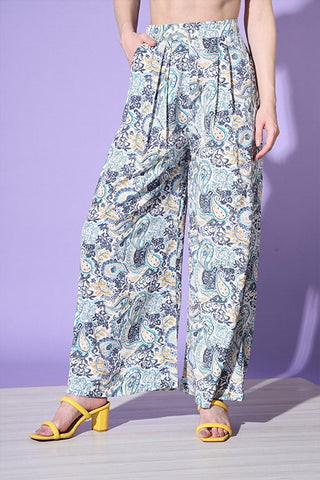 Blue Printed Shirt With Trouser Co-Ord Set ClothsVilla.com