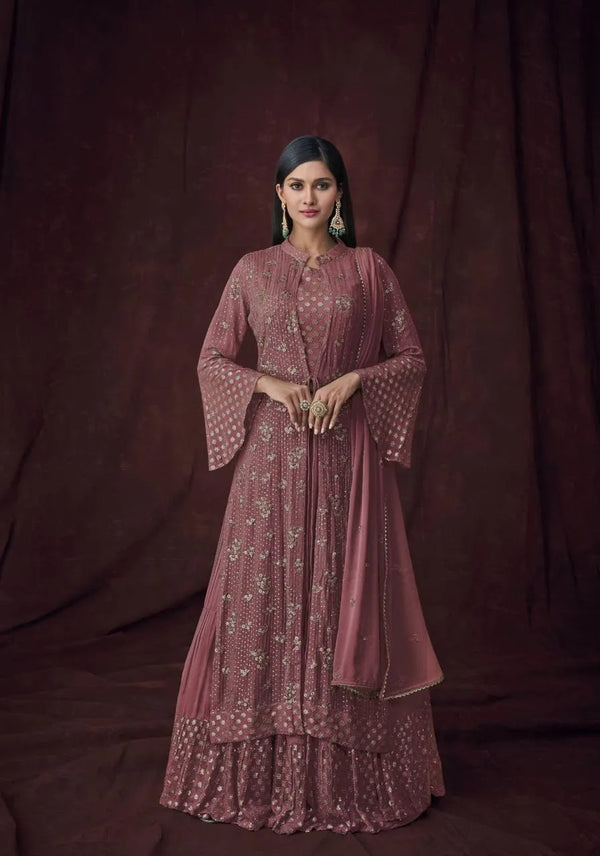 Lehenga Choli with Jacket in Dusty Purple Georgette Clothsvilla
