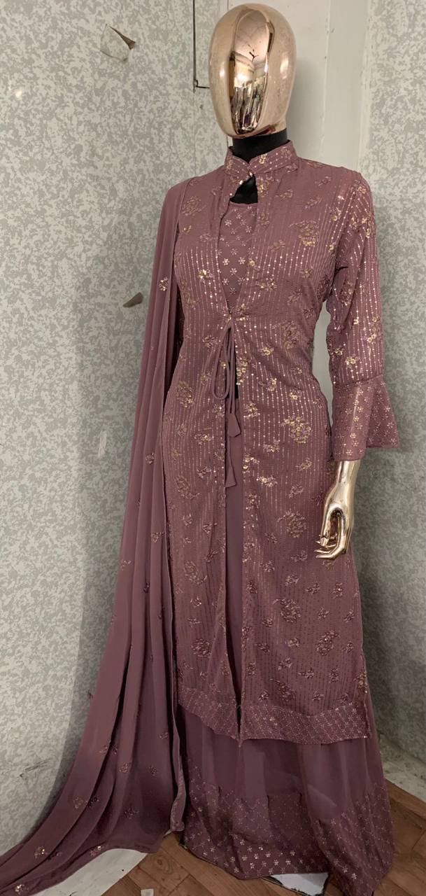 Lehenga Choli with Jacket in Dusty Purple Georgette Secondary image