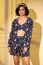 Load image into Gallery viewer, Navy Blue Platinum Crepe Print Work Co-Ord Set ClothsVilla.com