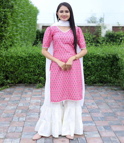 Sharara Set in Pink Cotton with Printed Design Clothsvilla Main image