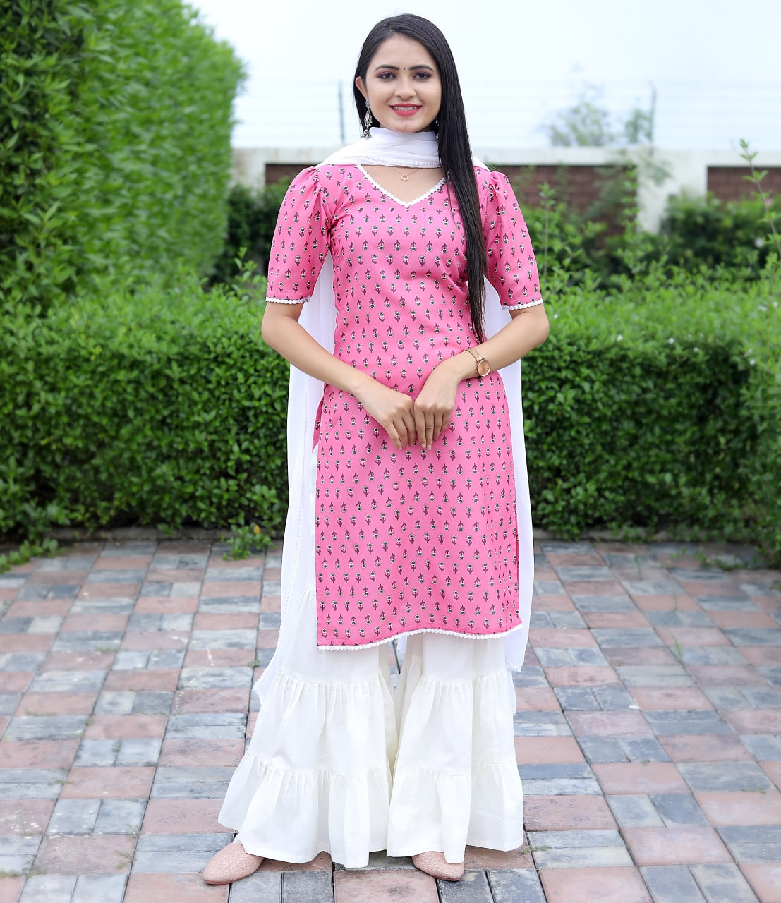 Sharara Set in Pink Cotton with Printed Design Clothsvilla