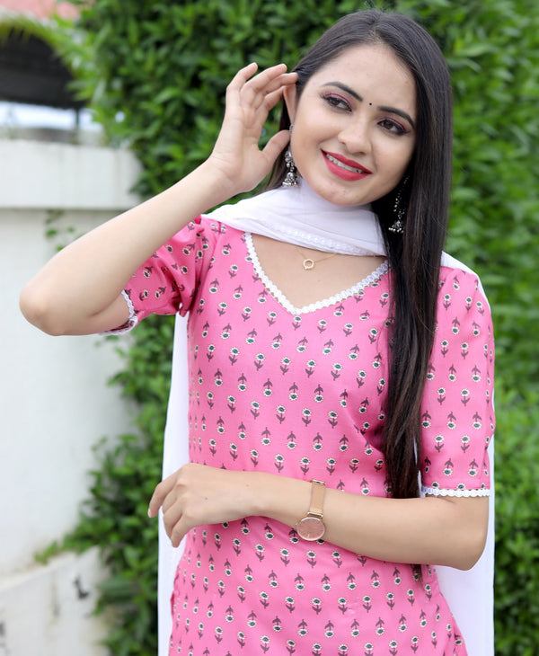 Sharara Set in Pink Cotton with Printed Design Clothsvilla