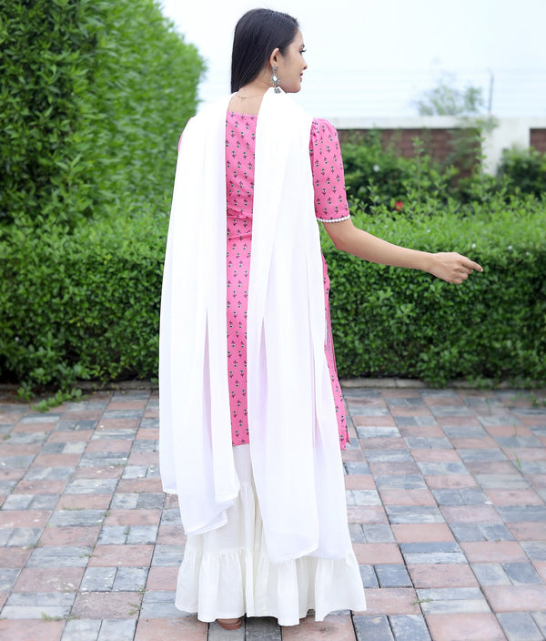 Sharara Set in Pink Cotton with Printed Design Clothsvilla