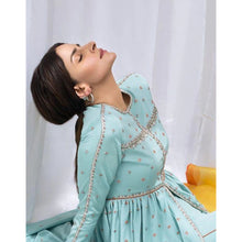 Load image into Gallery viewer, Aqua Blue Salwar Suit with Sequins and Zari Work with Dupatta ClothsVilla