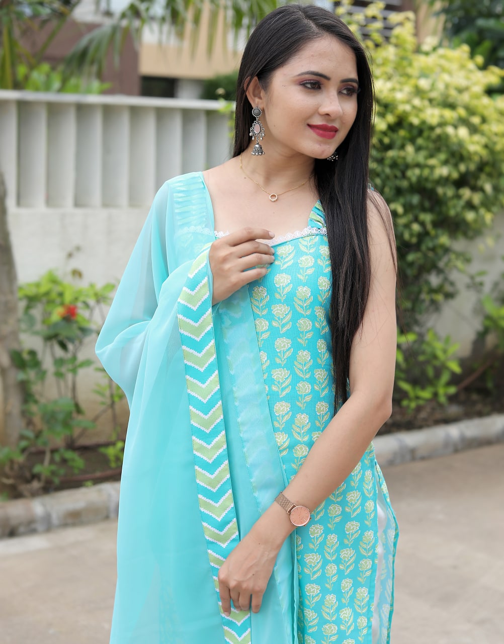 Sky Blue Cotton Fabric Kurta Set with Print Design Clothsvilla