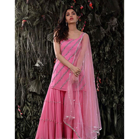 Baby Pink color Sharara set with Heavy Embroidery work ClothsVilla Main image