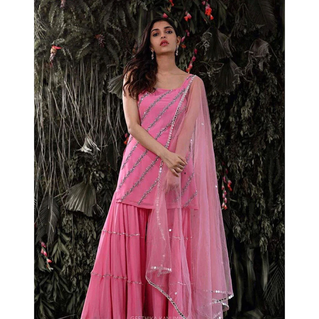 Baby Pink color Sharara set with Heavy Embroidery work ClothsVilla