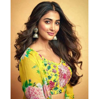 Beautiful Floral Printed Yellow Faux Georgette Jacket Lehenga Choli ClothsVilla