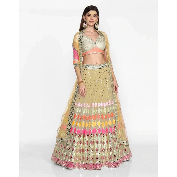 Beige Color Lehenga Choli in Soft Net Fabrics and Embroidery Work ClothsVilla