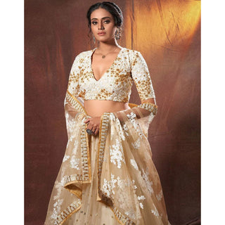 Beige Colored Lehenga Choli with Resham, Zari, and Sequence Work ClothsVilla