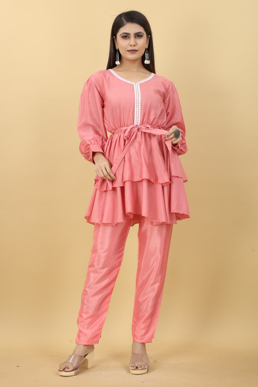 Designer Party Wear Set in Pink Top and Pants Clothsvilla Main image