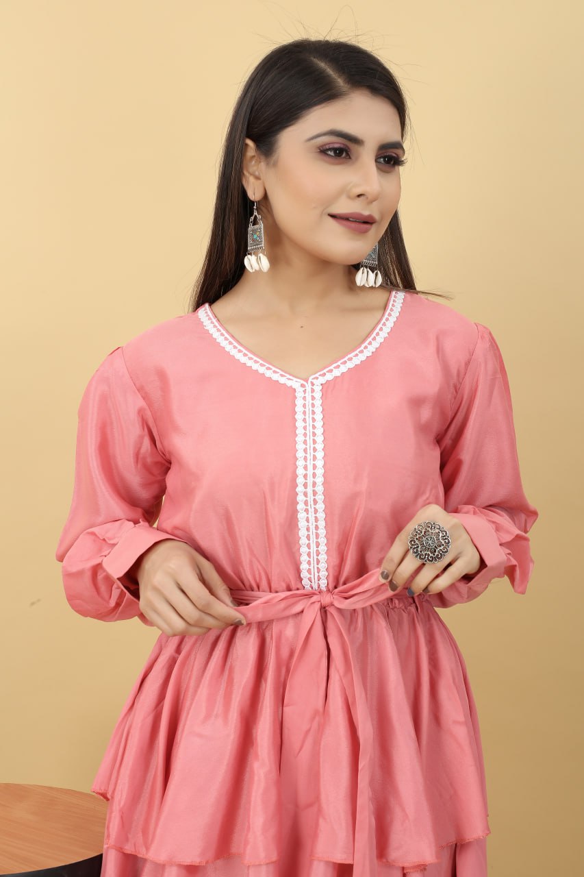 Designer Party Wear Set in Pink Top and Pants Clothsvilla