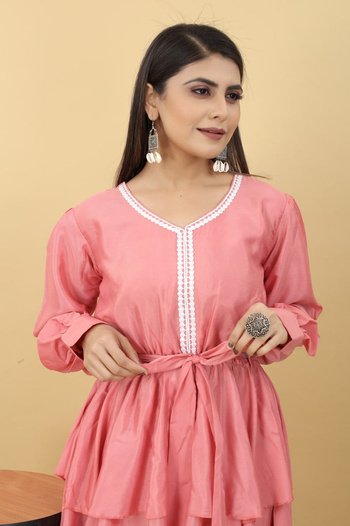 Pink Embroidered Short Top With Pants | Label Anushree – KYNAH